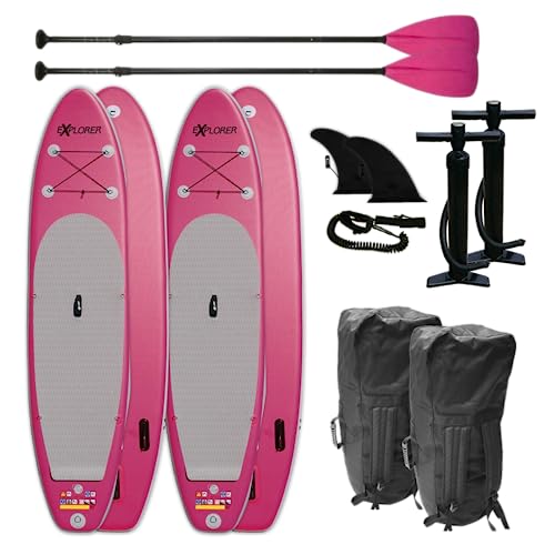 2 x 320 Explorer SUP I Rosa I Robusta tabla de surf de tejido de PVC I Forma versátil para una estabilidad óptima I Incluye accesorios para un uso fácil