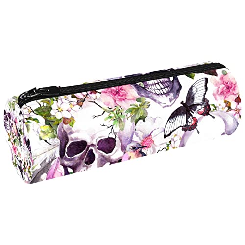 Horrific Skull Trousse ronde simple durable avec fermeture éclair en métal, Multicolore 09., 20x6.3cm/7.9x2.5in, Organiseur de sac Cover