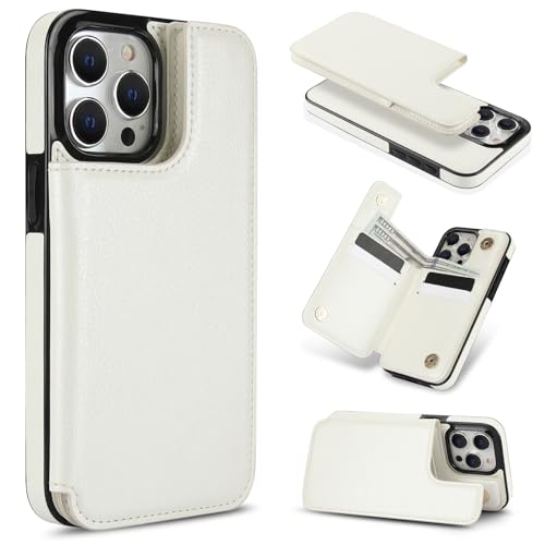 Étui iPhone 14 Pro Max blanc portefeuille magnétique haut de gamme