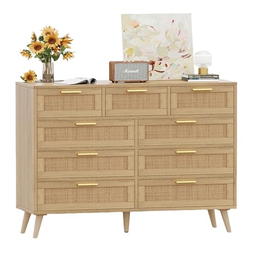 Rovaurx 9 Drawers Dresser for Bedroom, Boho Chest of Drawers with...