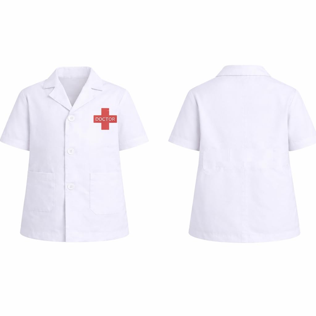 Rudra Fancy Dress Kids Doctor Coat and Nurse Dress Set for Boys & Girls | Fancy Dress Costume | School Competition Role Play Outfit (B-Half Doctor Coat + Accessories, 3-4 Years) 2