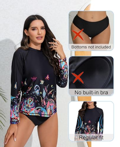 Halcurt Women's Long Sleeve Rash Guard Swim Top UPF50+ SPF Sun Protection Swimsuit Quick Dry Bathing Suit3