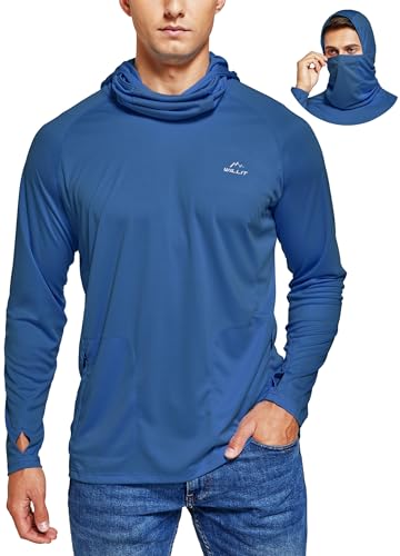 Willit Men's Sun Protection Hoodie UPF 50+ Fishing Hiking Shirt Long Sleeve SPF UV Shirt Rash Guard Lightweight Ocean Blue L