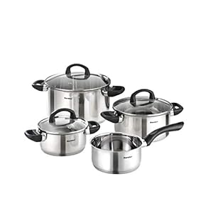 Karcher Set di Pentole Mia con Coperchi in Vetro, Adatto ai Piani a Induzione, Acciaio Inox, 4 Pezzi