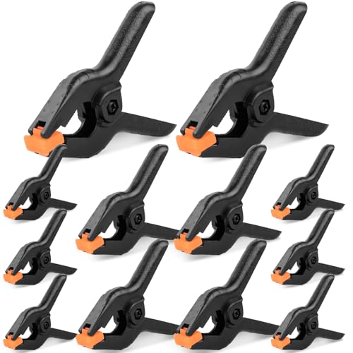 12 Pack Plastic Spring Clamps Set, 3 Sizes of Spring Clips 3.5 Inch, 4.5 Inch, 6 Inch Set, Black Heavy Duty Clips, Backdrop Clips, Woodworking Clamps, Plastic Clamps for Woodworking,Photography
