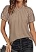 ATHMILE Blouses for Women Spring 2026 Lace Short Sleeve Business Tee Shirts Casual Knitted Summer Outfits Khaki