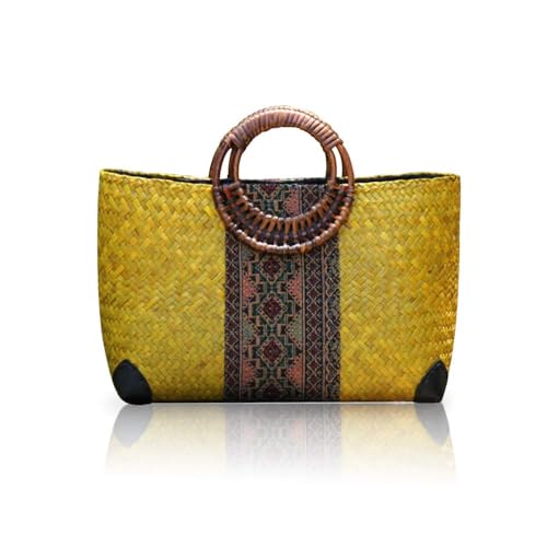 Bolso de playa grande mujer verano paja amarillo miniatura 1