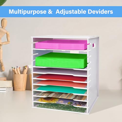Image of Scrapbook Paper Organizer for Desk 8.5 x 11'', 12 Tier Desk Paper Organizer Storage, A4 Paper Sorter, Document Holder Storage, Scrapbook Paper Storage Rack for Home Office