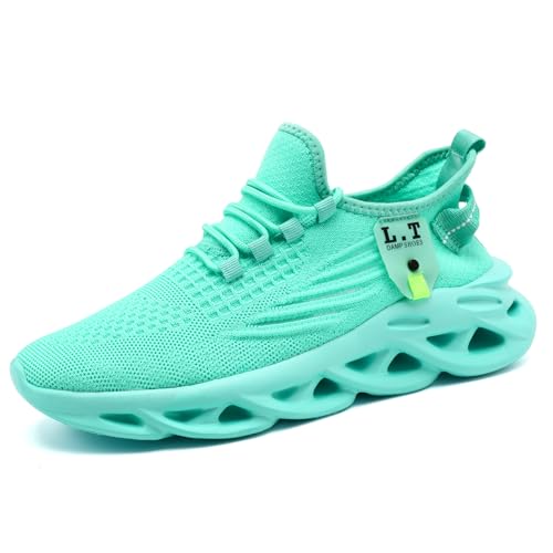 DLWKIPV Mens Walking Running Shoes Slip On Tennis Sneakers Non Slip Athletic Trainers Lightweight Breathable Mesh Comfortable Fashion Light Green US 10