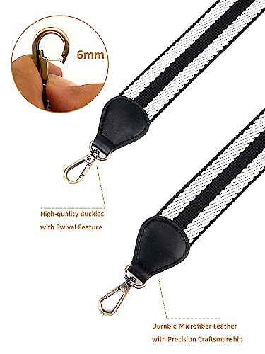 Purse Straps Replacement Crossbody with Brass Hardware 1-1/2 Inch Black Offwhite Adjustable Shoulder Guitar Strap for Handbag4