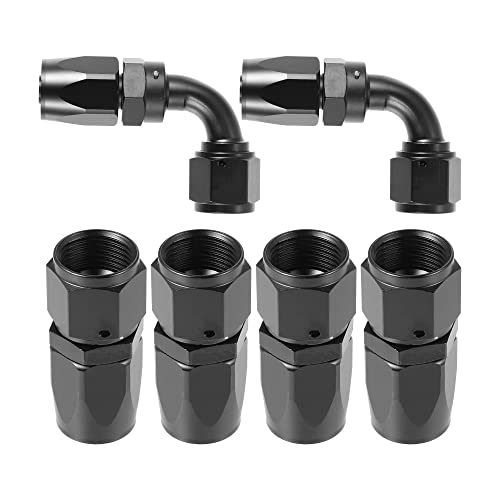 X AUTOHAUX Lot de 4 raccords droits AN8 et 2 embouts pivotants à 90 degrés Noir