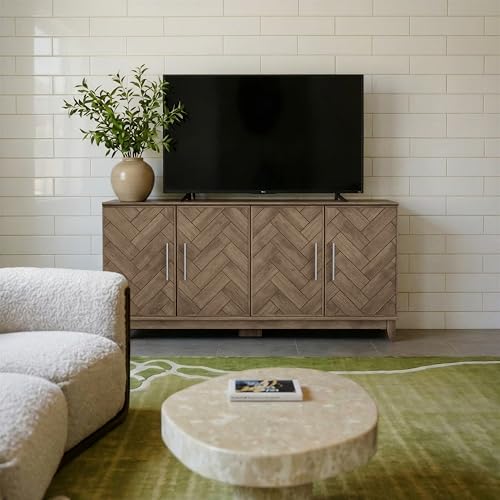 Lab Cosi 62.9" Sideboard Buffet Cabinet with Storage, Herringbone Wood Credenza with 4 Doors, Wood Coffee Bar Table Console for Hallway, Dining Room, Living Room, Kitchen by Lab Cosi - Image 2