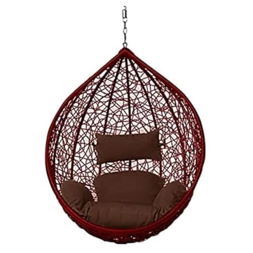 Image of HUMAIRA OUTDOOR FURNITURE Hammock Swing Chair Without Stand for Home, Hanging Swings for Indoor, Balcony, Patio, Yard,Garden (Maroon Basket with Dark Brown Cushion)