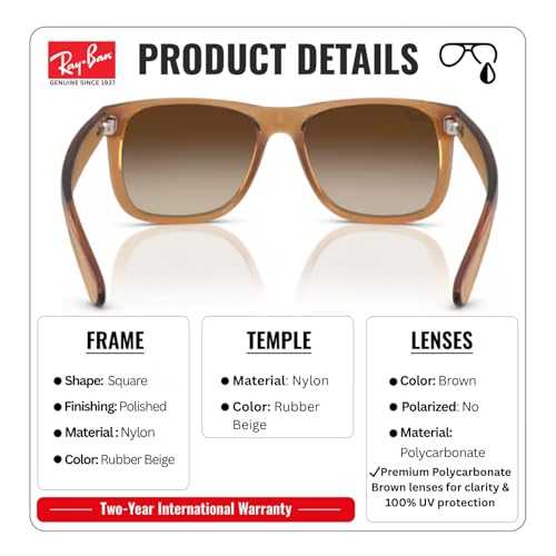 Image of Ray-Ban RB4165F JUSTIN CLASSIC LOW BRIDGE FIT Square Shape Sunglasses for Men with Official RayBan Eyewear Kit