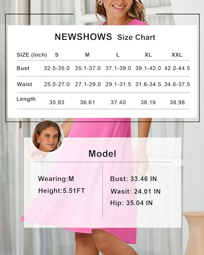 Image of Newshows Womens 2025 Summer Dresses Short Sleeve Ribbed Knit A-Line Swing Beach Vacation Outfits Casual Sundress with Pockets