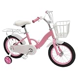 Bicicleta infantil de 14 pulgadas, bicicleta de aprendizaje de equilibrio y pedales, con ruedas estabilizadoras y cesta, asiento y manillar de altura ajustable, robusta, para niños y niñas de 3-5 años