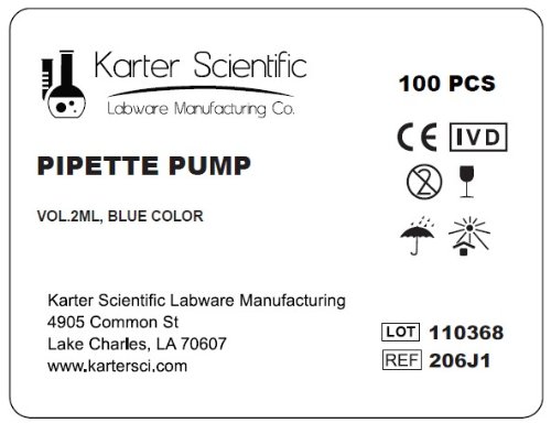 Fast Release Pipette Pump Pipettor, Up to 2ml, Blue, Karter Scientific 206J1 (Case 100)