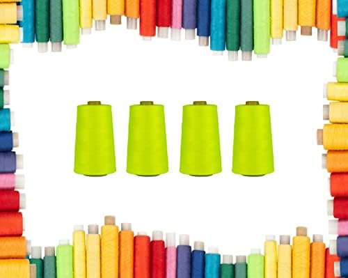 Rohans Overlock Yarn 40/2 (120) , 5000 Yards (4570 Meters) Sewing Thread Cones , Sewing Machine Multi Colour Yarn Cones, 100% Polyester Material (White, 4)