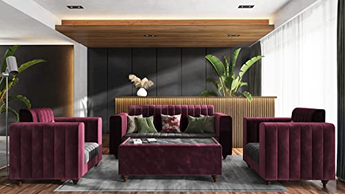 PARTH DESIGNS Upholstery & Velvet 3+1+1 Seater Sofa Set Without Center Table & Without Cushions, for Living Room & Home Furniture – Maroon & Grey PARTH DESIGNS Upholstery & Velvet 3+1+1 Seater Sofa Set Without Center Table & Without Cushions, for Living Room & Home Furniture – Maroon & Grey