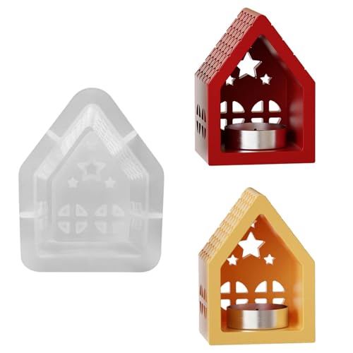 Silikonform Haus mit Stern WISIRENT, 3d Silikonformen Gießformen Haus Kerzenhalter Weihnachten Silikonform Haus, Kerzenformen Zum Gießen Häuser Kerzenformen mit Fenster für Bastelarbeiten, Kerzen