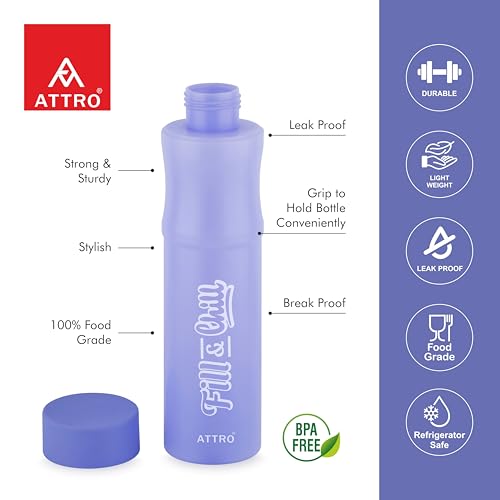 Image of ATTRO Crazy 1000ml Water Bottle - Round Plastic Fridge Bottle - Airtight, Leak-Proof, BPA-Free, Freezer Safe Durable & Lightweight - Set of 2 Violet - Ideal for Home & Office