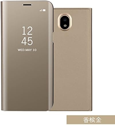 Meimeiwu Modelo inteligente Fecha - Hora Ver Espejo Funda de espejo Flip Case Carcasa para Samsung Galaxy J7 2017(European version) - Oro