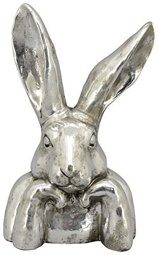 putziger origineller Osterhase als Büste Hasenkopf als Osterdeko Silber antik glänzend