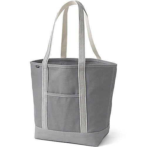 Image of Lands' End Solid Long Handle Open Top Canvas Tote Silver Graphite Large Long Handle