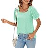 BZB Womens Summer Tops 2024 Square Neck Short Sleeve Tunic Tops Eyelet T-Shirts S-2XL