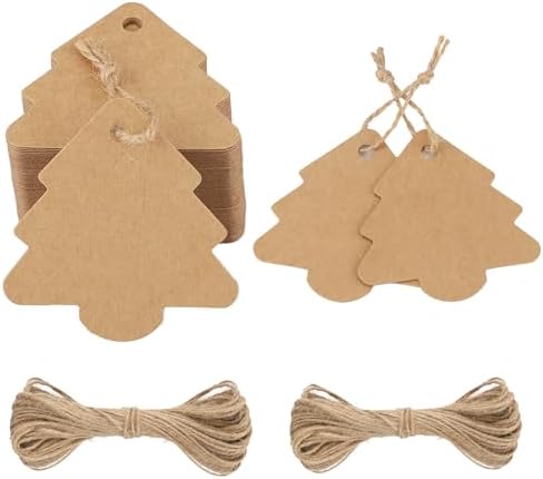 60 PCS Christmas Kraft Paper Gift Tags With Twine - Tree, Snowflake & Reindeer Designs