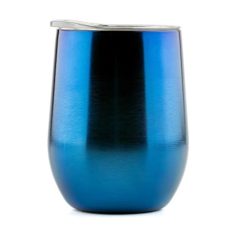 DOKIO 12 oz Electropainting Blue Mug Sippy Cup For Adults Insulated Wine Glass Cup Tumbler Mug Stemless Stainless Steel Double Wall Vacuum With Crystal Clear Lid For Ice Hot Drink Coffee Outdoor Cover