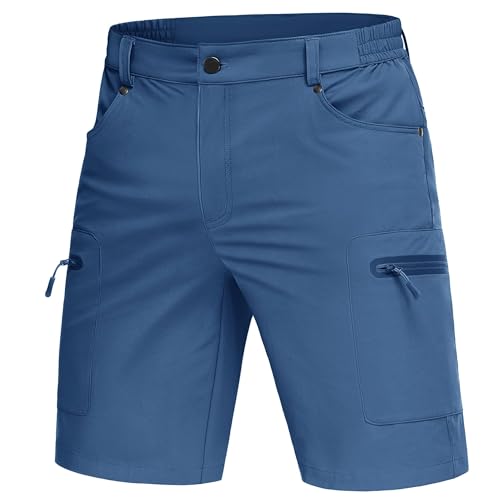 Image of MAGCOMSEN Men's Cargo Work Shorts Outdoor Stretch Hiking Walking Shorts with 5 Zip Pockets Blue Grey, 38