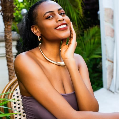 Chunky Gold Choker Necklace for Women, 14K Gold Plated Snake Chain Statement Necklace Triple Twsited Layered Choker Necklaces Jewelry Gifts4