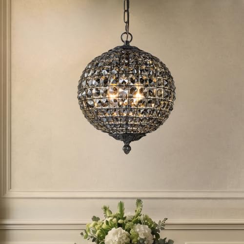ALOADECOR 2-Light Modern Smoke Crystal Globe Chandelier, Pearl Black