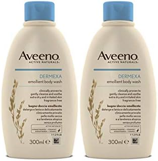 Aveeno Dermexa Emollient Shower Gel 300ml x2, Unscented, Fragrance Free