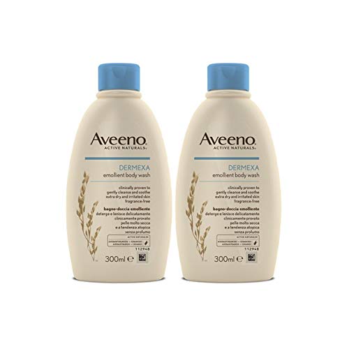 Aveeno Dermexa Emollient Shower Gel 300ml x2, Unscented, Fragrance Free