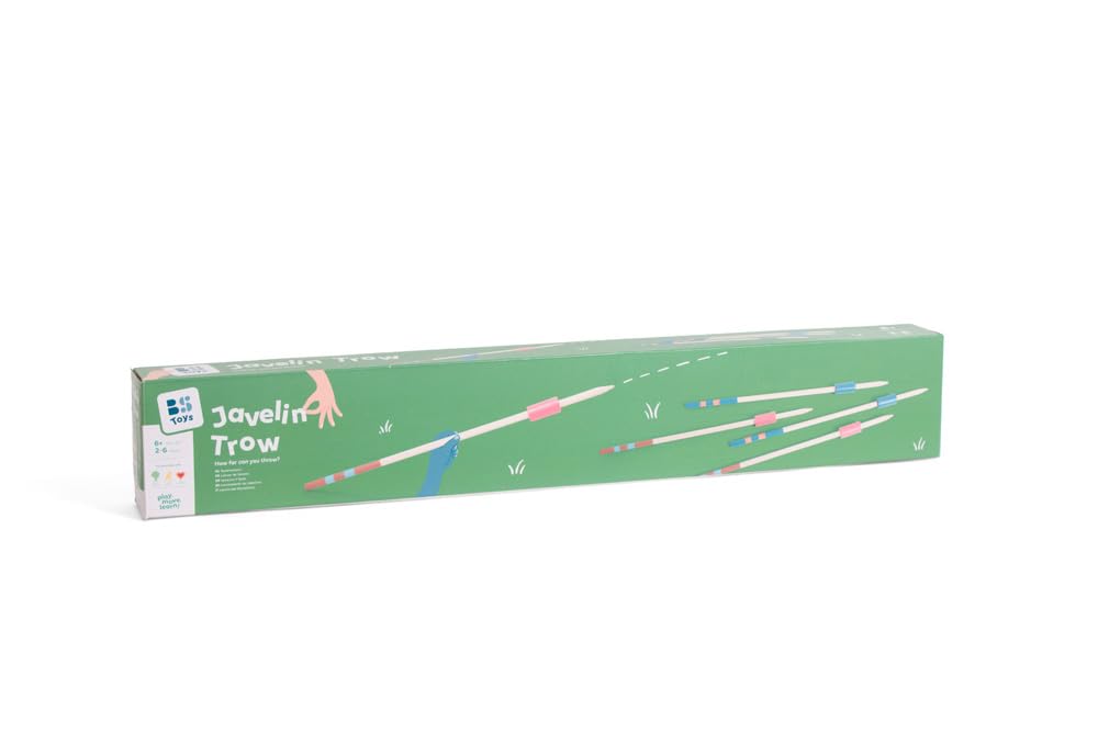 Javelin Throw – Jeu d'extérieur avec 6 javelots en Bois (60 cm) + Marqueurs Départ et Arrivée – Jeu Actif pour Enfants et familles – Développe la motricité Globale et la Force Musculaire