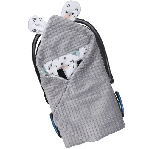 Balbina Einschlagdecke für Babyschale 3-, 5- Punkt-Gurt Autositz (z. B. Maxi Cosi, Römer) Kinderwagen, Universal Babydecke Minky und Baumwolle, 90x90 cm, Fuchs Tipi Mint Cover