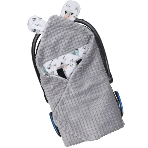 Balbina Einschlagdecke für Babyschale 3-, 5- Punkt-Gurt Autositz (z. B. Maxi Cosi, Römer) Kinderwagen, Universal Babydecke Minky und Baumwolle, 90x90 cm, Fuchs Tipi Mint