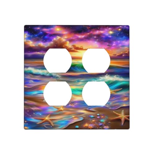 Decorative Outlet Covers Colorful Sunset Starfish Beach Shells 2 Gang Wall Plate Cover Double Duplex Receptacle Two Switch Light Switch Cover Plate Jumbo Dual Faceplate for Home Decor