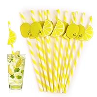 20 Stück Zitronen Deko Papierstrohhalme, Strohhalme Papier Cocktail Strohhalme Einweg Biologisch Abbaubare Natur Papier Trinkende Trinkhalme für Weihnachten, Feier Parteien, Hochzeit, Cocktail