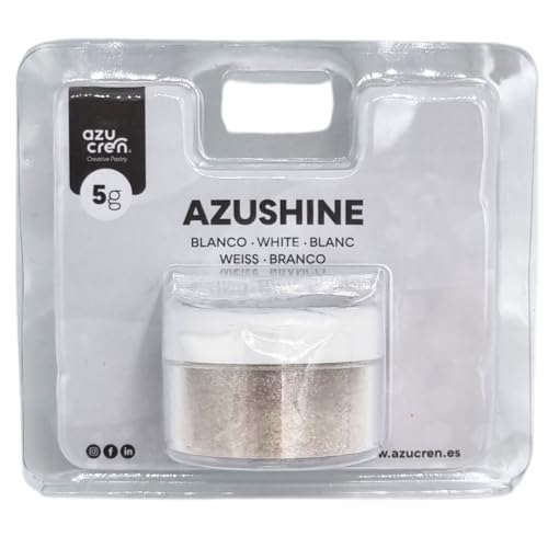 Azucren, Purpurina Comestible Repostería, Glitter Comestible, Polvo Comestible para Repostería, Ideal para Cobertura de Tartas, Fondant, Buttercream y Bebidas, 5 Gr. AZUSHINE (Blanco)