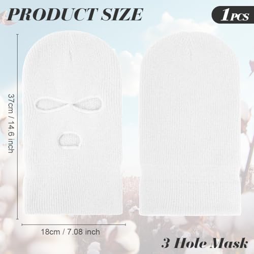 HAGOT 1PCS Balaclava, 3-Loch Sturmmaske, Gestrickte Sturmhaube, Skimütze für Motorrad und Fahrrad, Multifunktionsmaske, Weiß