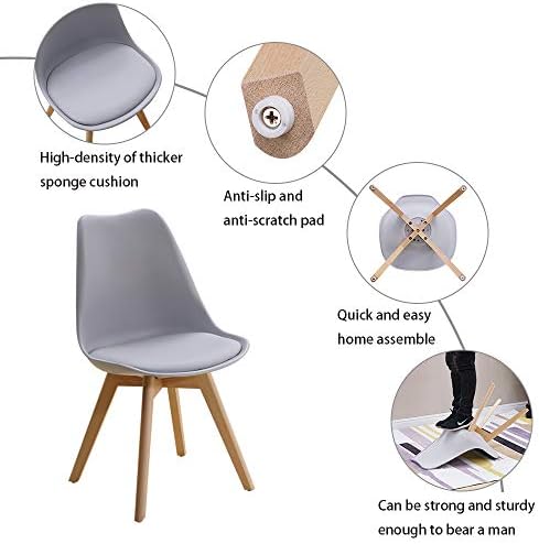 Homcasa Set of 4 Modern Design Dining Chairs, with Cushioned PU Seat and Solid Wood Legs Retro Lorenzo Lounge Chair (Grey)