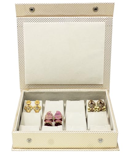 Image of atorakushon PU Leather Makeup Storage Box Travelling Vanity Jhumka Earrings Cosmetic Necklace Jewellery Wardrobe Organizer for Woman (Zig Zag Cream)