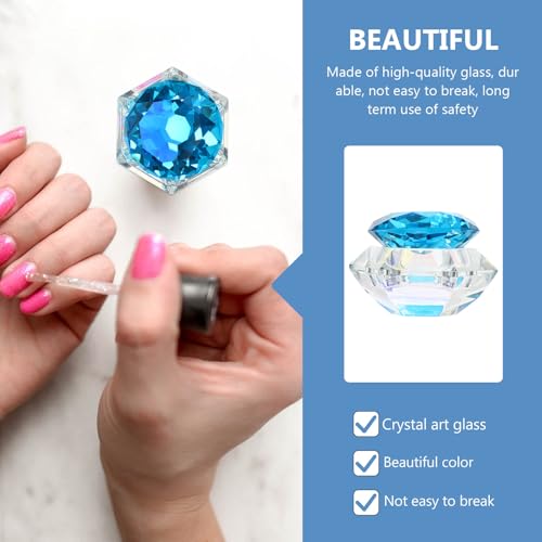 Vaso de cristal octagonal para manicura con tapa azul miniatura 5
