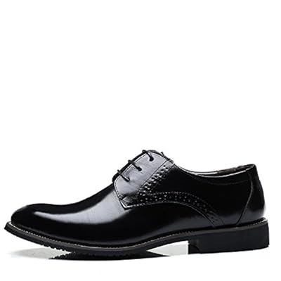 Business Anzugschuhe Herren, Lederschuhe Schnürhalbschuhe Oxford Smoking Lackleder Brogue Schuhe Hochzeit Derby Leder, 43 EU, Schwarz – Bild 7