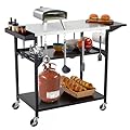 GarveeLife Outdoor Grill Table Cart with 4 Wheels, Stainless Steel Pizza Oven Tables for Outside, Movable Prep Table Cooking Station, Multifunctional Cart Metal Work Table (Side Table+ Storage Rack)