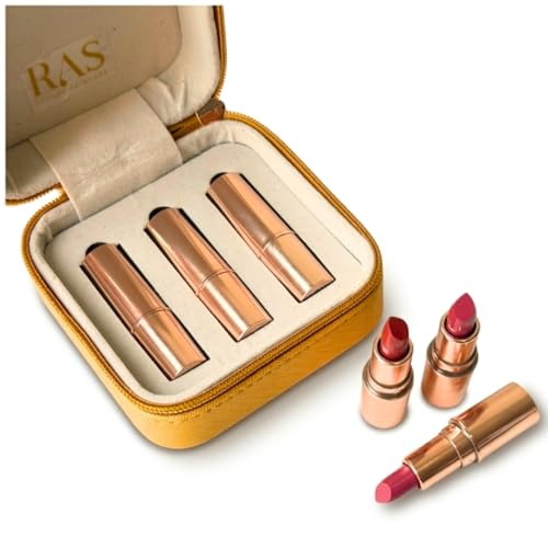 Image of RAS Luxury Oils Lumiere Satin Matte Mini Lipstick Set of 3 for women | Long Lasting Hydrating Satin Matte Lipsticks | Creamy Pigmented Mini Lipstick Trio | Travel Size Lipstick Set for women | Lightweight Lipstick