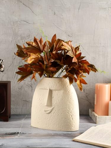 Image of Clay Soul Ceramic Face Vase - Off White Smile Design | Handcrafted Matte Finish | Decorative Flower Vase for Living Room, Table Centerpiece, Pampas Grass | Home & Office Decor